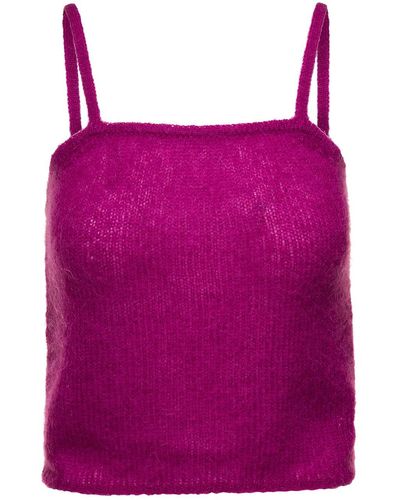 FEDERICA TOSI Knit Tank Top With Spaghetti Straps In Mohair Blend - Purple