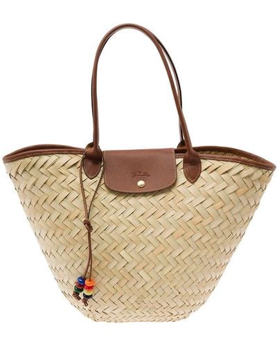 Longchamp 'Xl Le Panier' Tote Bag With Beads Strap - Natural