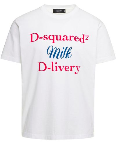 DSquared² T-Shirt Girocollo 'Milk' Con Stampa Lettering - Bianco