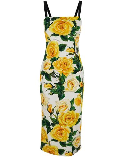 Dolce & Gabbana Midi Dress With All-Over Flower Print - Metallic