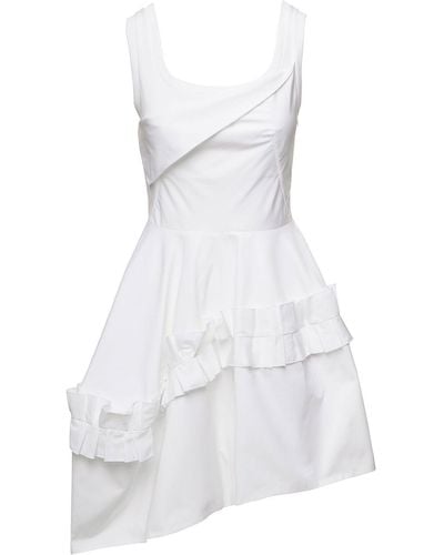Alexander McQueen Mini Asymmetric Dress With Oversize Ruche - White