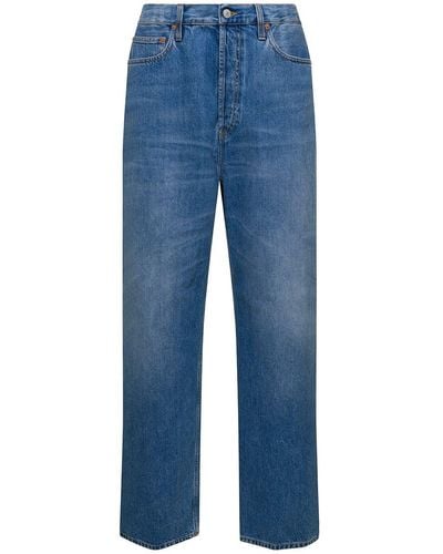 Gucci Light E Five-pockets Straight Jeans With Logo Patch In Cotton Denim - Blue
