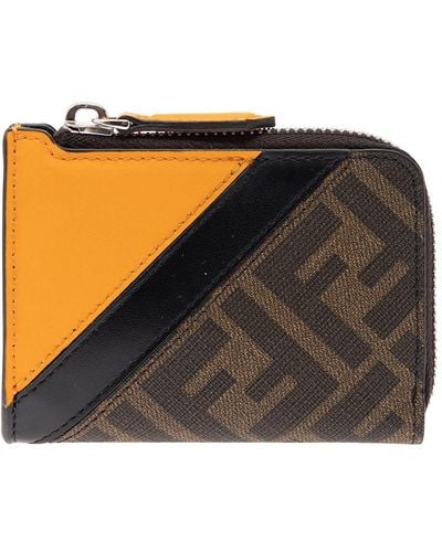 Fendi 'Ff Diagonal' And Zip Around Wallet - Orange