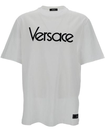 Versace Crewneck T-Shirt With Logo Lettering Print - Grey