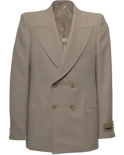 Gucci Double-breasted Blazer With Logo - Brown
