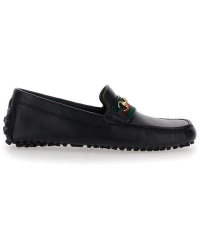 Gucci Ayrton Webbing-trimmed Horsebit Leather Driving Shoes - Black