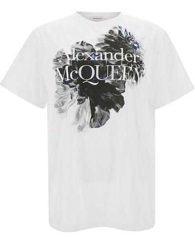 Alexander McQueen Crewneck T-Shirt With Graphic And Logo Print I - White