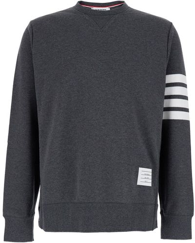 Thom Browne Crewneck Sweatshirt With 4-Bar Detail - Grey
