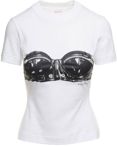 Alexander McQueen T-shirt With Bustier Print - White