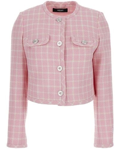 Versace Checked Tweed Jacket With Medusa Head Buttons - Pink