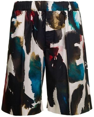 Alexander McQueen Pantaloncini elasticizzati con lettering all-over in cotone - Multicolore