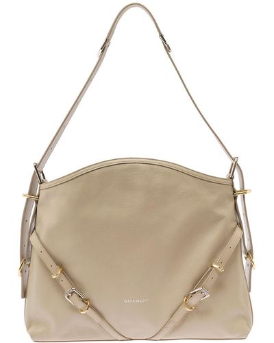 Givenchy 'Voyou' Shoulder Bag With Embossed Logo - Natural