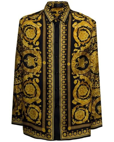 Versace Camicia in seta stampa barocco - Giallo