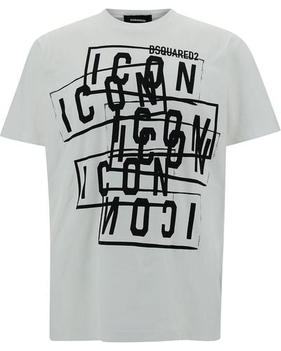 DSquared² Crewneck T-Shirt With All-Over Icon Print - Grey