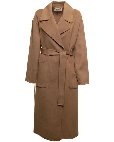 Michael Kors Double-breasted Camel Colored Wool Coat With Belt M Michael Kors Woman - Brown