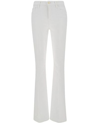 FRAME 'Mini Boot' Flared Jeans With Branded Button - White