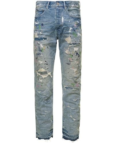 Purple Brand Light Wrinkled Jeans With Rips And Paint Stains - Blue