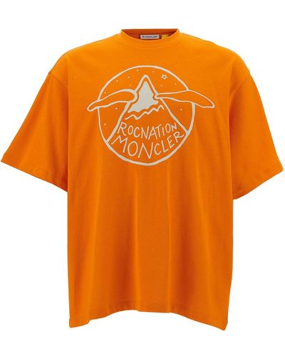 Moncler Genius T-Shirt Girocollo Con Stampa Logo Motivo Moncler X Roc - Arancione