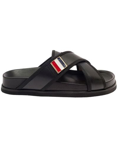 Thom Browne Criss Cross Strap Sandals With Logo - Black
