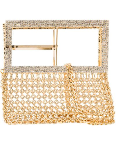 Silvia Gnecchi 'downtown Bag' Gold-colored Shoulder Bag With Maxi Buckle In Metal Mesh - Natural