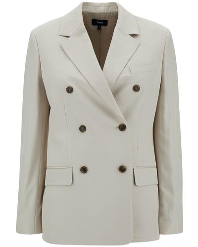 Theory Off- Double-Breasted Jacket With Notched Revers - Gray