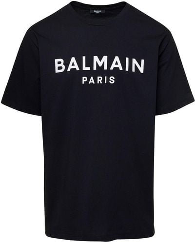 Balmain T-Shirt Girocollo Con Stampa Logo Frontale - Nero