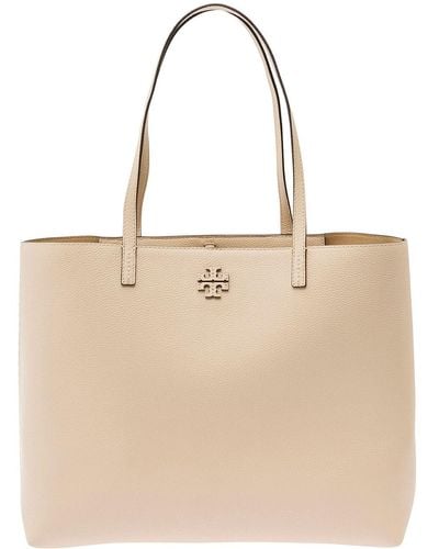 Tory Burch 'Mcgraw' Tote Bag Wit Double T Detail - Natural