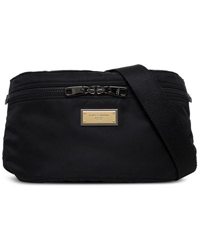 Dolce & Gabbana Black Nylon Belt Bag With Logo Plate