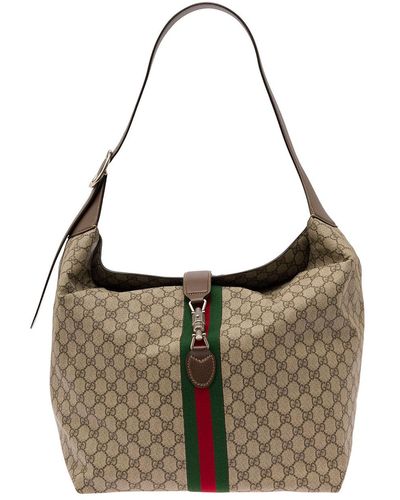 Gucci 'medium Jackie 1961' And Ebony Shoulder Bag With Web Detail In gg Supreme Canvas - Metallic