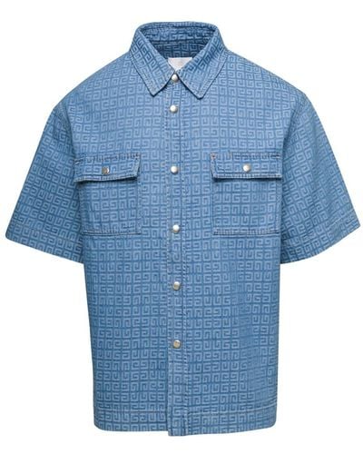 Givenchy Light- Denim Boxy Shirt With Monogram Motif - Blue