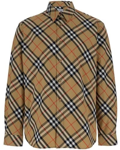 Burberry Shirt With All-Over Check Motif - Gray