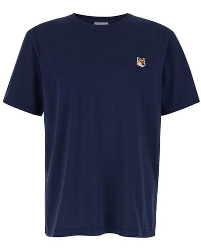 Maison Kitsuné T-Shirt With Fox Head Patch - Blue