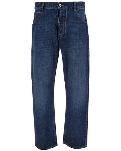 Bottega Veneta Jeans Straight Con Patch Logo - Blu