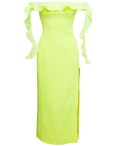 David Koma Long Off-Shoulder Dress With Ruches Detail - Green