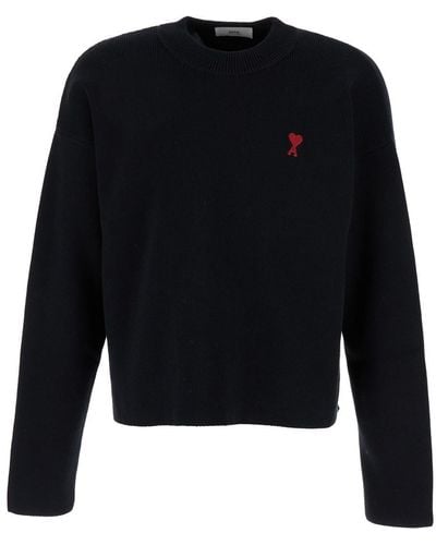 Ami Paris Crewneck Sweatshirt With Adc Embroidery - Black