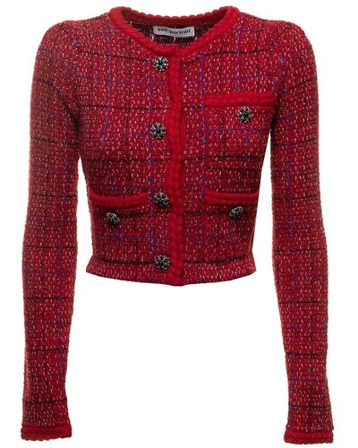 Self-Portrait Buttoned Crewneck Long-sleeved Cardigan - Red