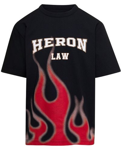 Heron Preston T-shirt girocollo con stampa logo e fiamma in cotone uomo - Nero
