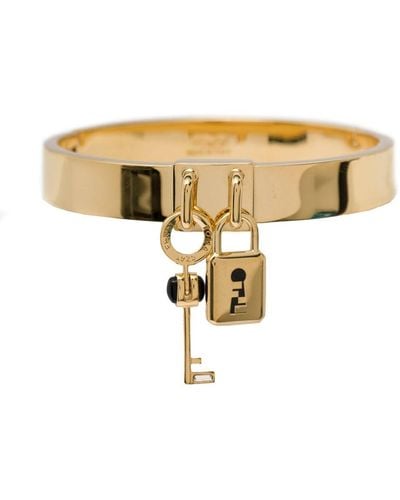Fendi Bracciale rigido 'master key' con pendenti lucchetto in ottone color oro donna - Metallizzato