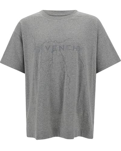 Givenchy T-Shirt With Logo Print And Lighting Motif - Grey