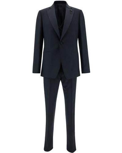 Lardini Single-Breasted Suit With Peak Revers - Blue