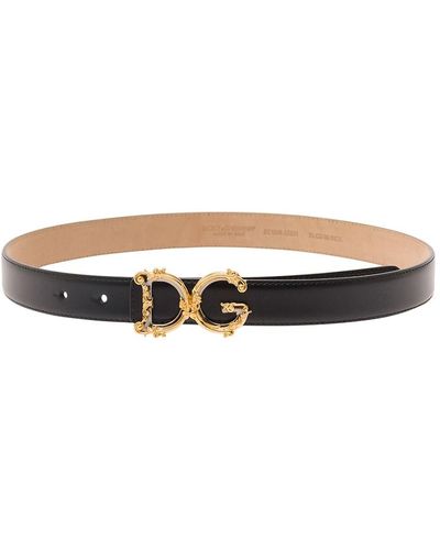 Dolce & Gabbana Leather Belt With Dg Buckle - White