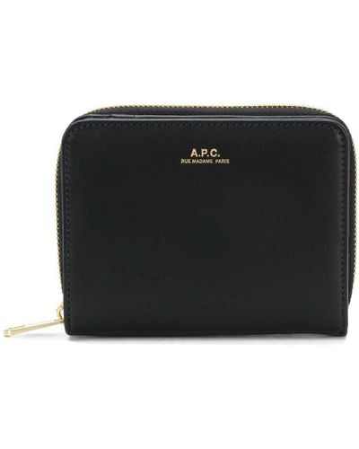 A.P.C. Woman's Leather Wallet With Logo - Black