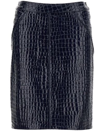 Tom Ford Crocodile Leather Effect Miniskirt - Blue