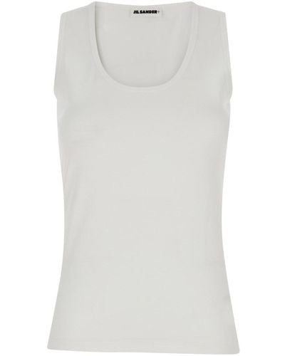 Jil Sander Basic Tank Top With Embroidered Logo - White