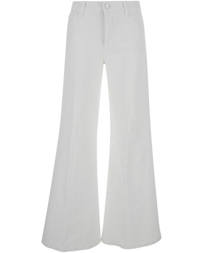 FRAME 'Le Palazzo' Wide Jeans With Branded Button - White