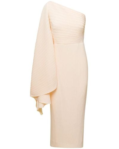 Solace London Ivory Lenna One-shoulder Midi Dress In Polyester Woman - Natural