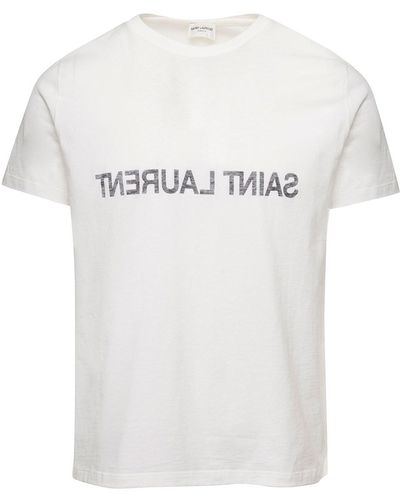 Saint Laurent T-shirt in jersey di cotone con logo stampato - Bianco