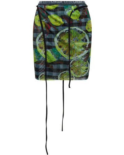 OTTOLINGER Minigonna a portafoglio con banda logata e stampa limoni in mesh - Verde