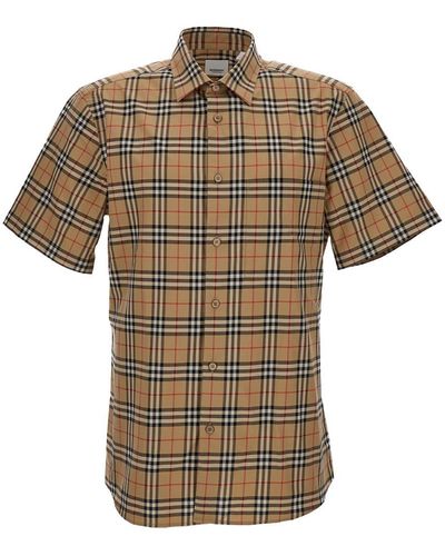 Burberry ' Check' Print Slim Cut Shirt - Natural