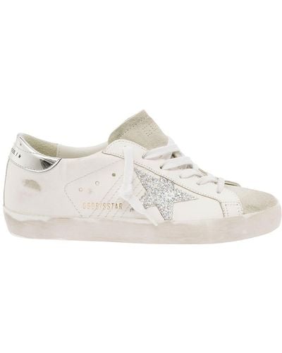 Golden Goose 'Superstar' Low Top Trainers With Glitter Star - White